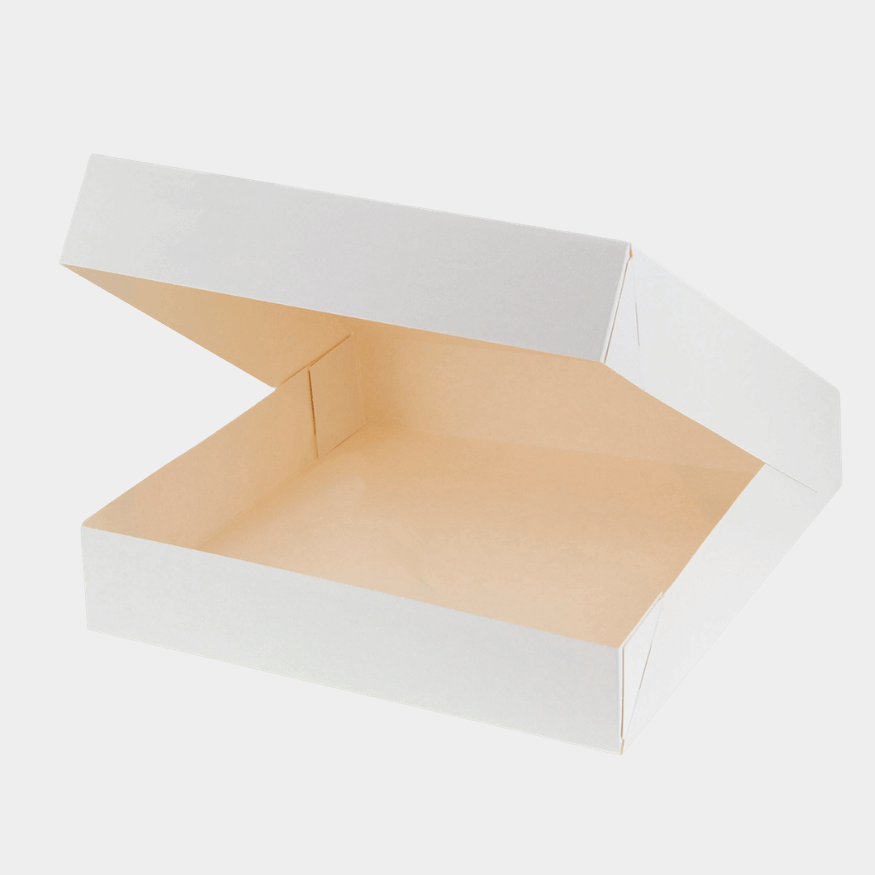 Boîte à gâteaux blanche 26 × 26 × 5 cm – Emballage pâtisserie | Patisdécor