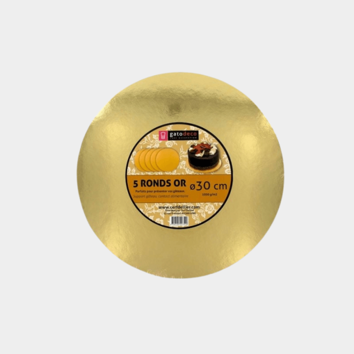 5 supports à gâteaux ronds dorés 30 cm – Semelles pâtisserie | Gatodeco