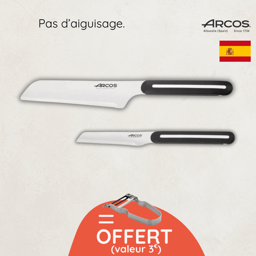 Couteaux indispensables microdentés Arcos + éplucheur inox offert | Pack cuisine