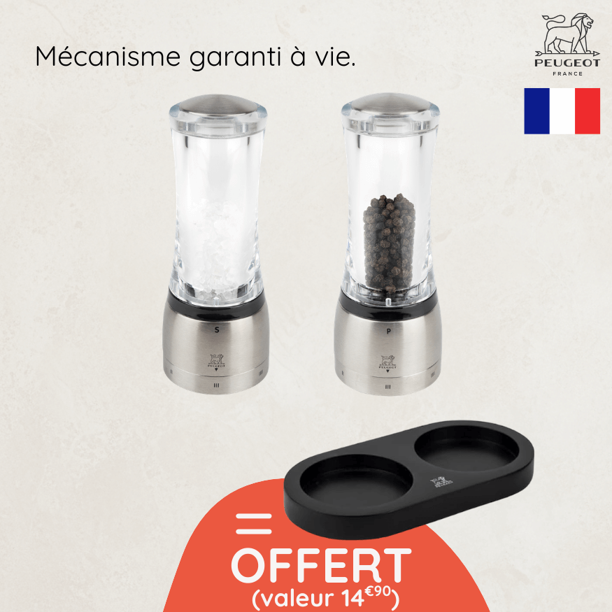 Duos de moulins sel et poivre Daman Peugeot + plateau bambou offert | Pack cuisine