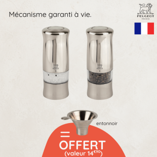 Duos de moulins électriques sel et poivre Zeli Peugeot + entonnoir offert | Pack cuisine