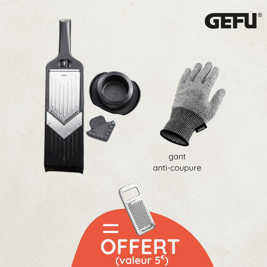 Pack mandoline à main multi-fonctions Gefu + mini râpe offerte | Ustensiles cuisine