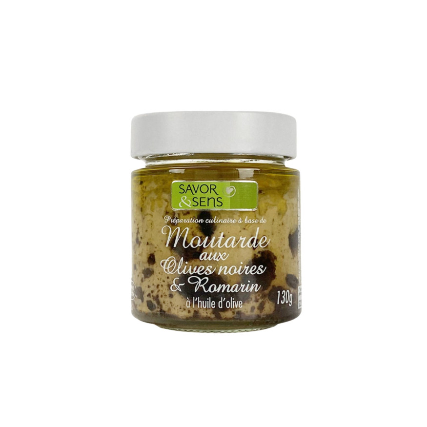 Moutarde Olives noires romarin 130 gr - Savor et Sens