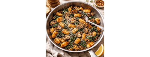 Poêlée de gnocchis croustillants, champignons & épinards