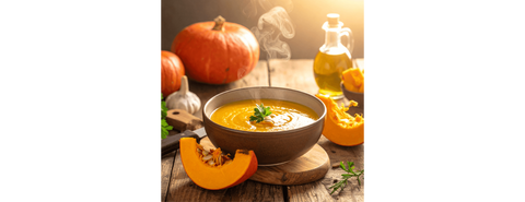 Velouté de courge rôtie, châtaignes & pointe de crème