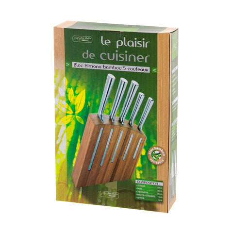 Bloc de 5 couteaux inox Kimono bambou - Jean Dubost