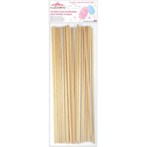25 bâtonnets en bois pour Barbe à papa - Scrapcooking