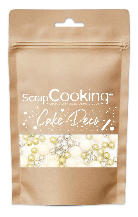 Décor parsemer Perles Blanc Or Argent 85 g - Scrapcooking