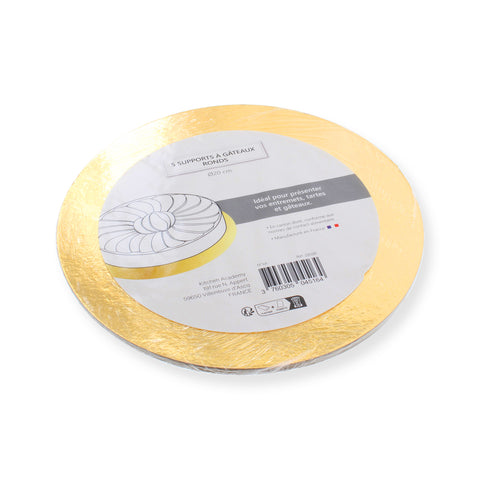 5 supports à gâteaux ronds dorés 20 cm
