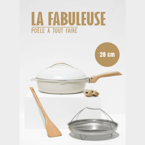Poêle 8 en 1 La Fabuleuse 28 cm Meringue ss PFAS - Cookut