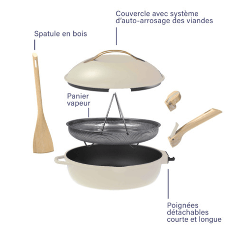Poêle 8 en 1 La Fabuleuse 28 cm Meringue ss PFAS - Cookut