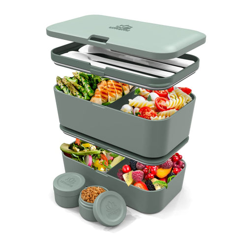 Bento encastrable 2 pots et couverts 1.5L vert - Umami
