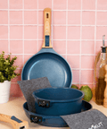 Trio poêles et casserole amovibles bleu myrtille - Cookut
