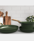 Trio poêles et casserole amovibles vert fougère - Cookut