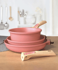 Trio poêles et casserole amovibles rose guimauve - Cookut